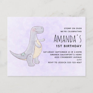 Niedlich Gray Dinosaurier Toy Watercolor Geburtsta Einladungspostkarte
