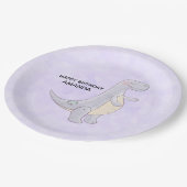 Niedlich Gray Dinosaurier Toy Watercolor Geburtsta Pappteller (Schrägansicht)