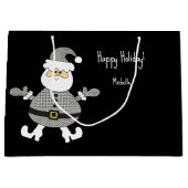 Niedlich Gray Kariert Santa Holiday Illustration Große Geschenktüte (Vorderseite)