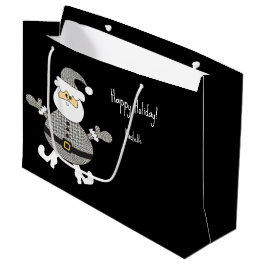 Niedlich Gray Kariert Santa Holiday Illustration Große Geschenktüte