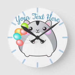 Niedlich Gray Kawaii Hamster Runde Wanduhr