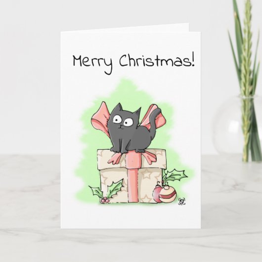 Niedlich Gray Kitten auf einem Geschenk Weihnachte Karte (Vorderseite)
