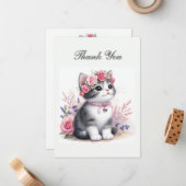 Niedlich Gray Kitten Girls Geburtstag Vielen Dank Mitteilungskarte (Vorderseite/Rückseite Beispiel)