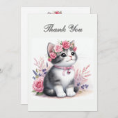 Niedlich Gray Kitten Girls Geburtstag Vielen Dank Mitteilungskarte (Vorne/Hinten)
