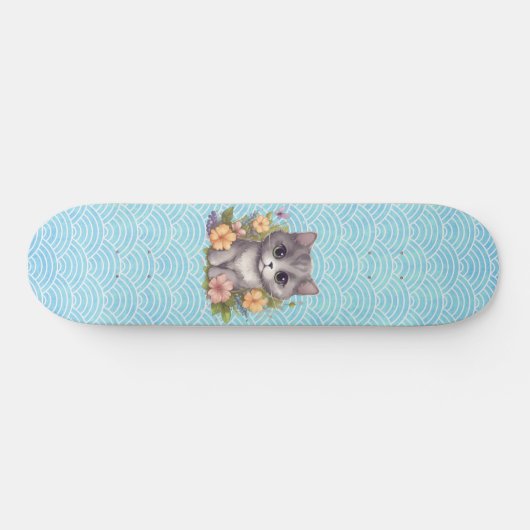 Niedlich Gray Kitten Kawaii Skateboard (Horizontal)
