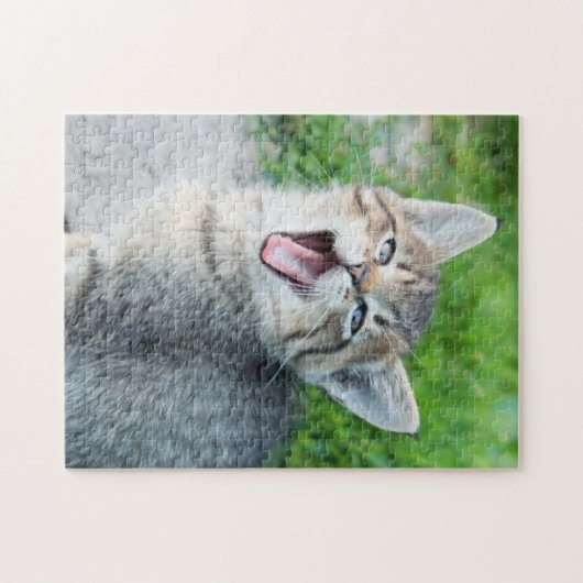 Niedlich Gray Kitten Yawning Puzzle (Horizontal)