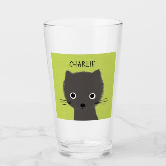 Niedlich Gray Kitty Cat Personalisiert | Gray Kitt Glas (Vorderseite)