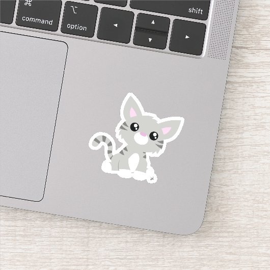 Niedlich Gray Kitty Custom-Cut Vinyl Sticker (Detail)