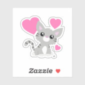 Niedlich Gray Kitty Custom-Cut Vinyl Sticker (Blatt)