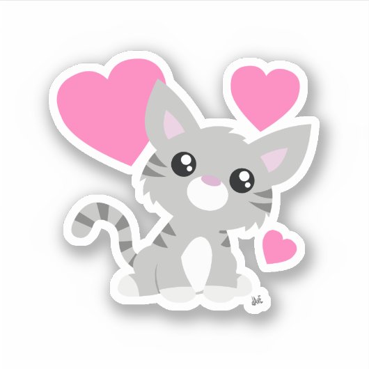 Niedlich Gray Kitty Custom-Cut Vinyl Sticker (Vorderseite)