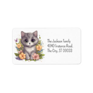 Niedlich Gray Kitty Kawaii Chibi Adressaufkleber