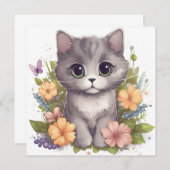 Niedlich Gray Kitty mit Blume Kawaii Chibi (Vorne/Hinten)