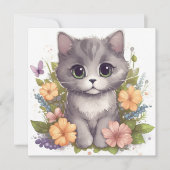 Niedlich Gray Kitty mit Blume Kawaii Chibi (Vorderseite)