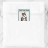 Niedlich Gray Kitty Tabby Cat Quadratischer Aufkleber (Tasche)