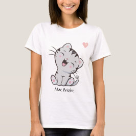 Niedlich Gray Tabby Kitty Cat & Heart T-Shirt