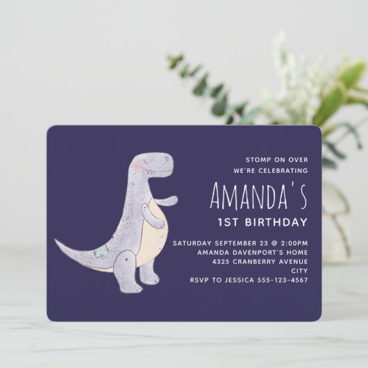 Niedlich Gray Tyrannosaurus Rex Dinosaur Toy Einladung (Stehend Vorderseite)