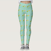 Niedlich Green Aquamarin Zwei Kleine Vogelmuster Leggings (Vorderseite)