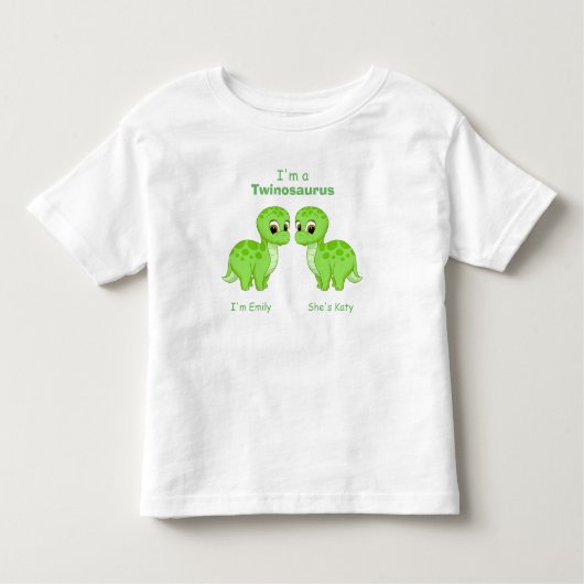 Niedlich Green Baby Dinosaur Twins Personalisiert Kleinkind T-shirt (Vorderseite)
