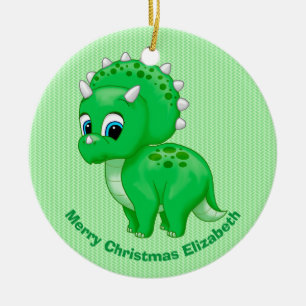 Niedlich Green Baby Triceratops Dinosaurier Keramik Ornament