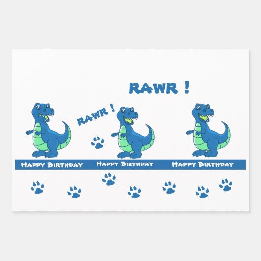 Niedlich Green Blue Dinosaur Paw Rawr Geschenk Geschenkpapier Set (Vorderseite 2)