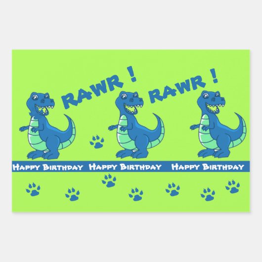 Niedlich Green Blue Dinosaur Paw Rawr Geschenk Geschenkpapier Set (Vorderseite)