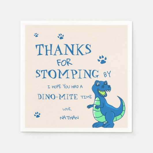 Niedlich Green Blue Dinosaurier ThemenGeburtstagsp Serviette (Vorderseite)