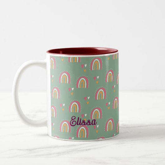 Niedlich Green Boho Rainbow Individuelle Name Zweifarbige Tasse (Links)