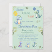 Niedlich Green Boy Dinosaur 1. Geburtstag Party Einladung (Vorderseite)
