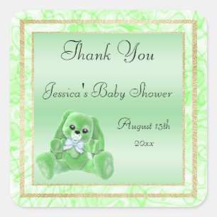 Niedlich Green Bunny Vielen Dank Baby Dusche Quadratischer Aufkleber