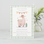 Niedlich Green Cactus Boho Llama Baby Shower Einla Dankeskarte (Stehend Vorderseite)