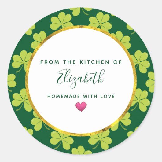 Niedlich Green Clover Kleeblatt Pattern Küche Runder Aufkleber (Vorderseite)