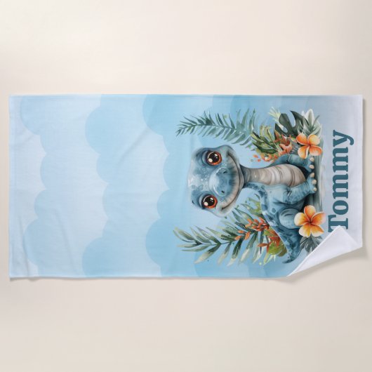 Niedlich Green Dinosaur Cloud Sky Boy Strandtuch (Vorderseite)