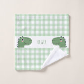 Niedlich Green Dinosaur Head Gingham Name Waschlappen (Waschlappen)