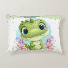 Niedlich Green Dinosaurier Floral Themed Personali Dekokissen