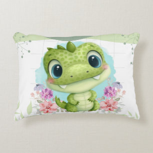 Niedlich Green Dinosaurier Floral Themed Personali Dekokissen
