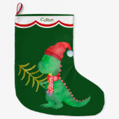 Niedlich Green Dinosaurier Personalisiert Großer Weihnachtsstrumpf (Vorderseite)