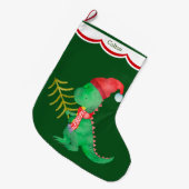 Niedlich Green Dinosaurier Personalisiert Großer Weihnachtsstrumpf (Vorderansicht (hängend))