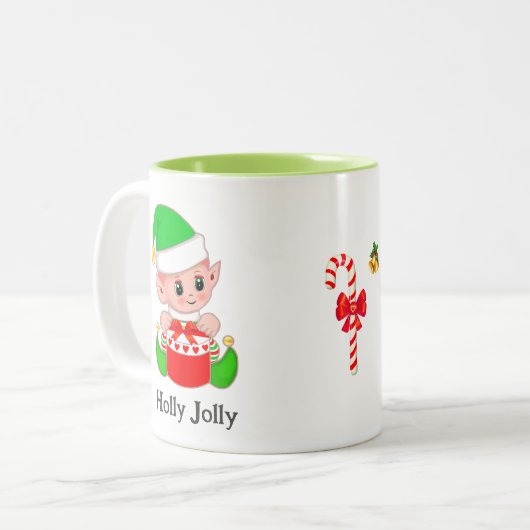 Niedlich Green Elf Weihnachtsgeschenk Zweifarbige Tasse (Vorderseite Links)