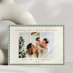 Niedlich Green Gingham Kariert Custom Foto Christm Feiertagskarte