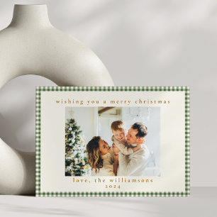 Niedlich Green Gingham Kariert Custom Foto Christm Feiertagskarte