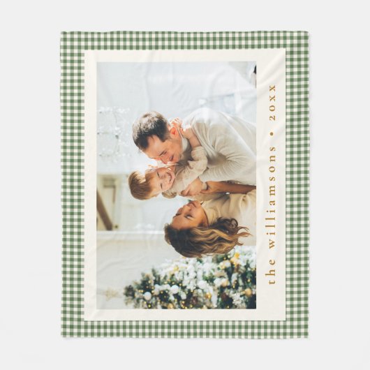 Niedlich Green Gingham Kariert Custom Foto Christm Fleecedecke (Vorderseite)