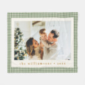Niedlich Green Gingham Kariert Custom Foto Christm Fleecedecke (Vorderseite (Horizontal))