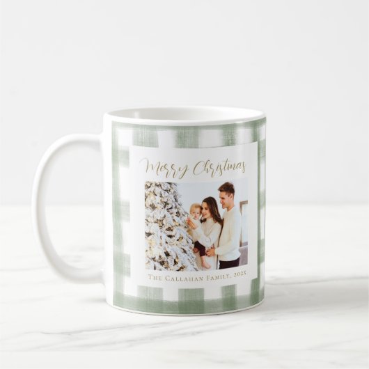 Niedlich Green Gingham Kariert Custom Foto Christm Kaffeetasse (Links)