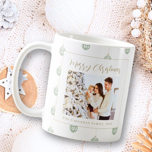 Niedlich Green Gingham Kariert Custom Foto Christm Kaffeetasse
