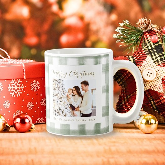 Niedlich Green Gingham Kariert Custom Foto Christm Kaffeetasse