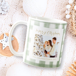 Niedlich Green Gingham Kariert Custom Foto Christm Kaffeetasse