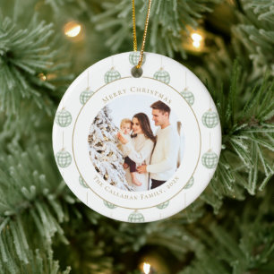 Niedlich Green Gingham Kariert Custom Foto Christm Keramik Ornament