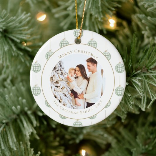 Niedlich Green Gingham Kariert Custom Foto Christm Keramik Ornament (Baum)