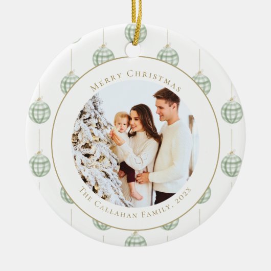 Niedlich Green Gingham Kariert Custom Foto Christm Keramik Ornament (Vorne)