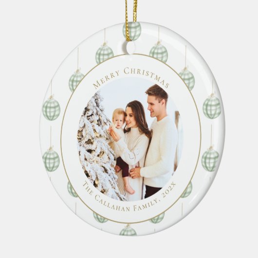 Niedlich Green Gingham Kariert Custom Foto Christm Keramik Ornament (Links)